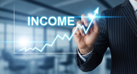 Visualizing successful income increase and revenue strategy with a glowing upward graph representing business profits and strong performance