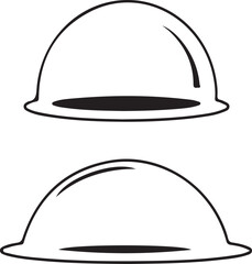Two identical, simple, black and white, dome-shaped head protection helmets with a clean transparent background, representing safety equipment