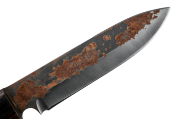 Close up of a rusty knife blade isolated on transparent background