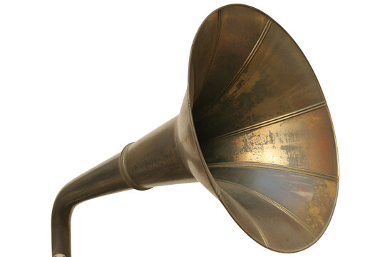 Antique gramophone horn isolated on transparent background