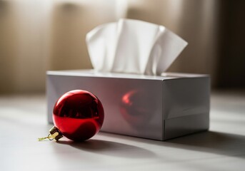 Decorative Red Christmas Ornament and Tissue Box