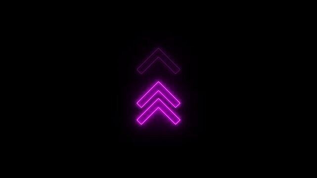 Glowing neon UP arrow animation, UP business arrow animation, purple color abstract up business arrow 4k video footage animation on black background.
