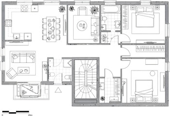 Detailed architectural floor plan showcasing a multi-room apartment layout