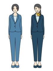 Full body illustration of two business woman standing in pantsuit and jacket