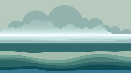 Fototapeta premium Stylized landscape featuring layered shades of blue and gray tones