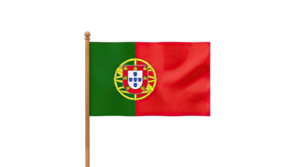 Portuguese Flag Waving on a Pole Against White Background