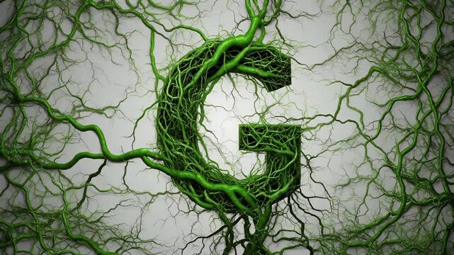Cinematic Organic Growing Roots Letter G 3D Animation &ndash; Nature Ecology Typography Resource