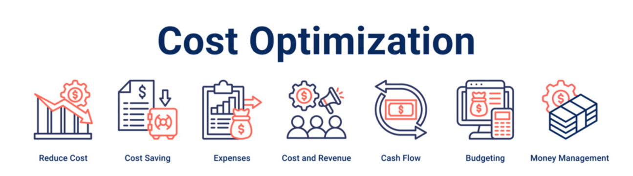 Cost Optimization banner web icon vector illustration concept for business with icon of Reduce Cost, Cost Saving, Expenses, Cost and Revenue, Cash Flow, Budgeting, Money.