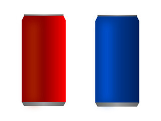 Red and Blue Blank Soda Cans Isolated on White
