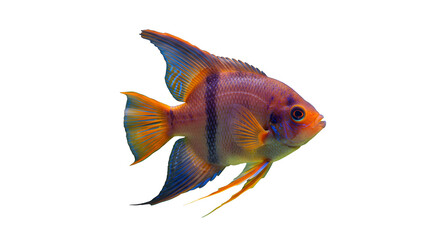 Fototapeta premium Colorful Tropical Fish with Vibrant Orange Blue Fins Swimming in Dark Water