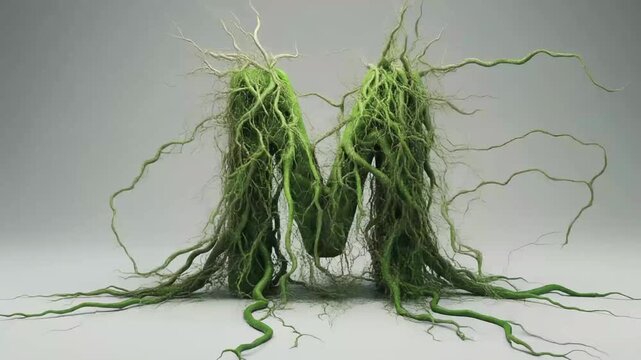 Cinematic Organic Growing Roots Letter M 3D Animation &ndash; Nature Ecology Typography Resource