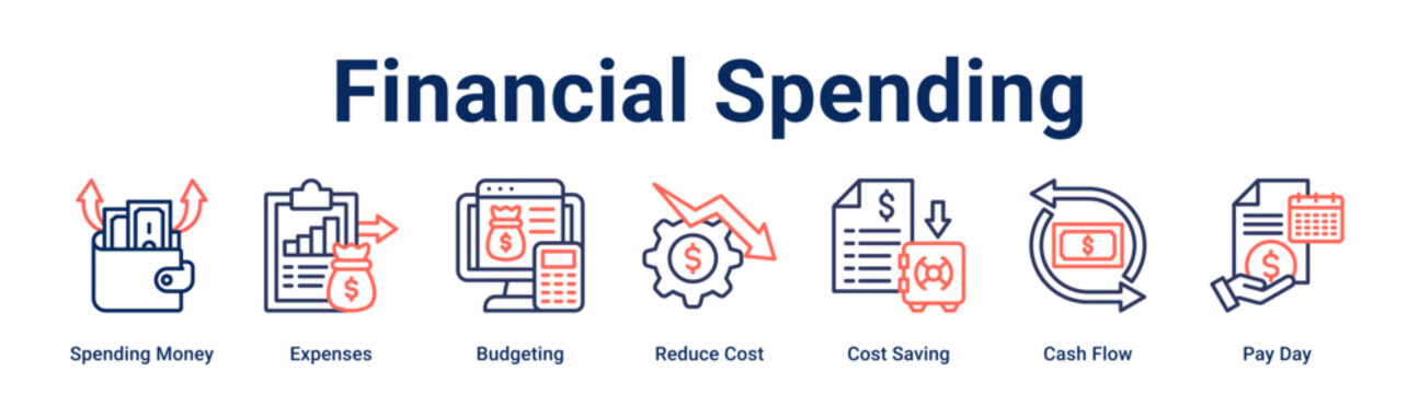 Financial Spending banner web icon vector illustration concept for business with icon of Spending Money, Expenses, Budgeting, Reduce Cost, Cost Saving, Cash Flow, Pay.