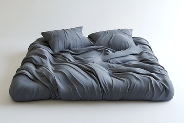 Fototapeta premium Gray Bedding with Pillows on White Background Soft Quilt and Decorative Bedding Idea