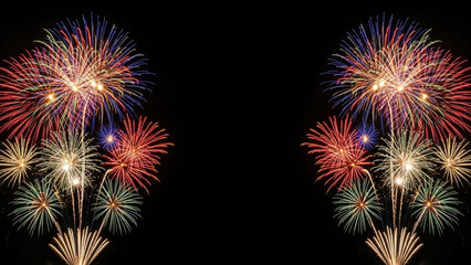Fototapeta premium Vibrant Fireworks Explode in Night Sky with Colorful Bursts of Light and Energy