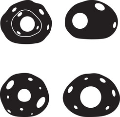 Modern abstract vector silhouettes of organic cell shapes with internal negative space circles, perfect for contemporary design elements and transparent backgrounds