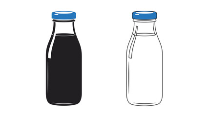 Two glass bottles with blue caps one filled with dark liquid