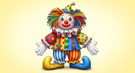 Naklejka premium Colorful Clown Doll with Bright Costume and Smiling Face.