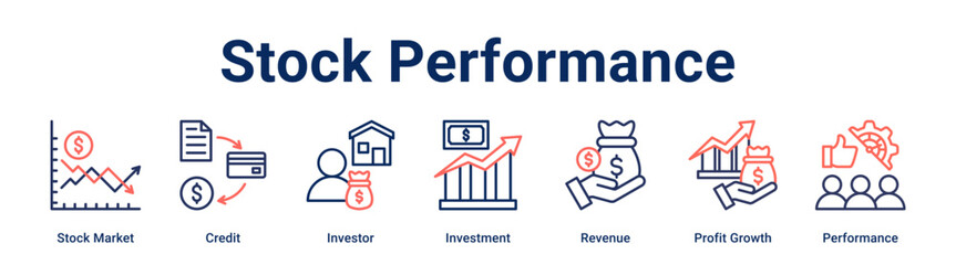 Stock Performance banner web icon vector illustration concept for business with icon of Stock Market, Credit, Investor, Investment, Revenue, Profit Growth.