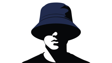 Silhouette of a person wearing a dark blue bucket hat side profile