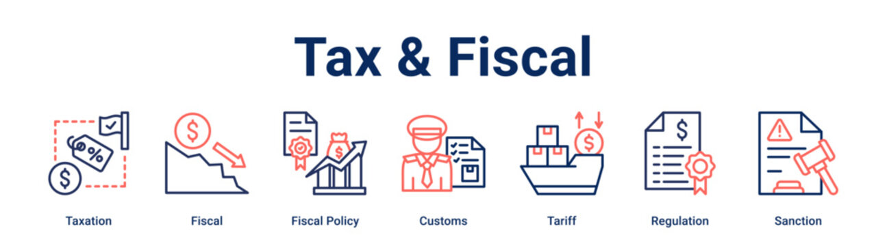Tax & Fiscal banner web icon vector illustration concept for business with icon of Taxation, Fiscal, Fiscal Policy, Customs, Tariff, Regulation.
