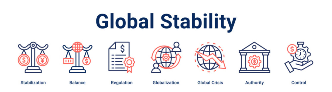 Global Stability banner web icon vector illustration concept for business with icon of Stabilization, Balance, Regulation, Globalization, Global Crisis, Authority.
