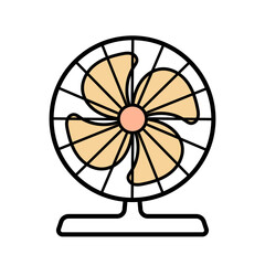 清掃後の床を乾かすために使われる業務用送風機のイラスト｜ビルや施設での床清掃後に安全確保と乾燥を目的として使用される清掃現場向け機材素材