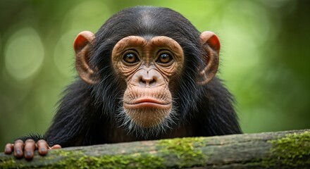 Young Chimpanzee with Expressive Eyes Staring Curiously.