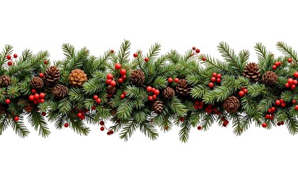 Christmas garland with pine cones and red berries borderChristmas garland with pine cones and red berries border
