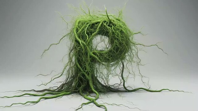 Cinematic Organic Growing Roots Letter P 3D Animation &ndash; Nature Ecology Typography Resource