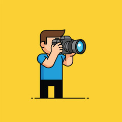Fototapeta premium Cartoon Photographer Capturing a Moment with Camera in Hand.