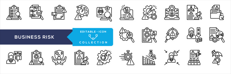 Business Risk Icon Collection. Containing risk assessment, internal control, compliance risk, process failure, fraud detection, security breach
