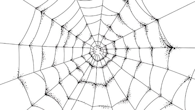 Macro closeup of a spider's web network covered in brilliant dew drops in the morning nature scene