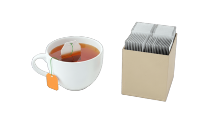 Tea in a Cup with Teabag and Box of Tea Bags