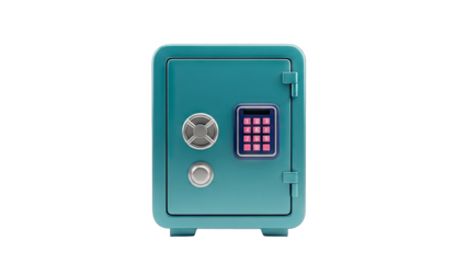 Teal Safe with Digital Keypad Isolated on White Background