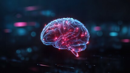 A vibrant, illuminated brain, highlighting neural pathways and cognitive processes. This image captures the essence of thought and intelligence