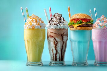 A mouthwatering milkshake composition, with colorful shakes