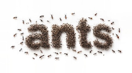Ants forming the word ants, showcasing the organized nature of these tiny insects. The ants have gathered together to create the shape of the word ants.