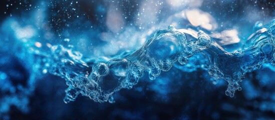 The flowing, crystal clear water shows a mesmerizing scene. Water bubbles and waves with a slight touch of bokeh in the background.