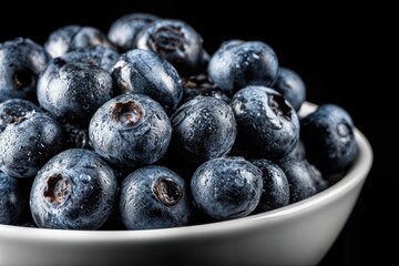 Fresh and juicy blueberries in a white bowl