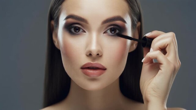 Woman applying mascara to her eyelashes