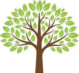 Obraz premium Vibrant stylized tree with lush green leaves and sturdy brown branches on a black background representing growth and vitality in digital art style