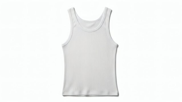 White Ribbed Cotton Tank Top Flat Lay Mockup