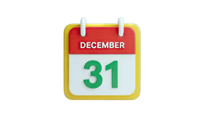 December 31st Calendar Isolated on White Background