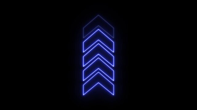 Glowing neon UP arrow animation, UP business arrow animation, bule color abstract up business arrow 4k video footage animation on black background .