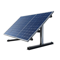 Solar Panel Array Angled Towards Sky for Sunlight Capture on Metal Frame Structure Isolated on White Background