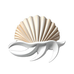 Abstract Sculpture of a White Seashell with Organic Base on White Background