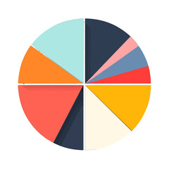Abstract Circular Diagram with Eight Segments in Various Colors Like Orange Blue and Red