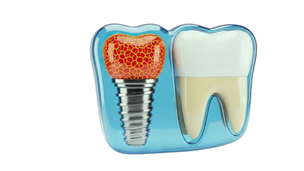 Dental Implant and Tooth Model on White Background