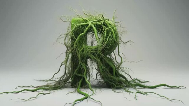 Cinematic Organic Growing Roots Letter R 3D Animation &ndash; Nature Ecology Typography Resource