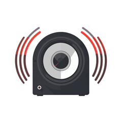 Black Speaker With White Cone Emitting Sound Waves In A Simple Graphic Illustration